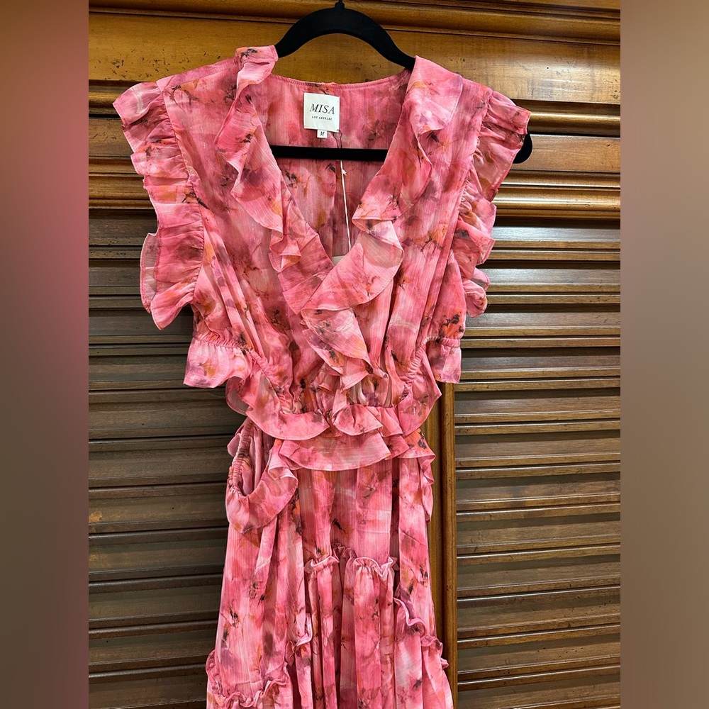 Misa Of LA MINI NWT Size Medium v neck  short sleeves ruffles pink- mauve - Picture 12 of 12
